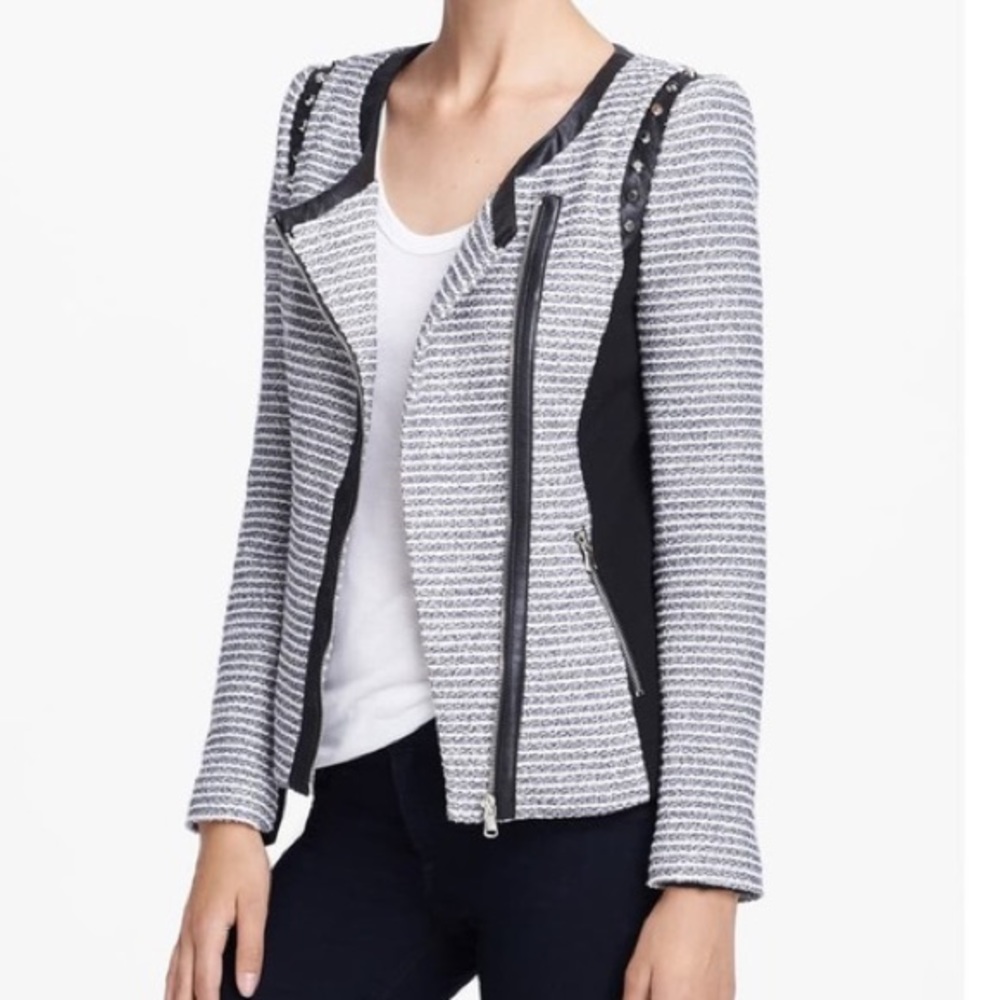 McGinn Andi Striped Studded Tweed Moto Jacket